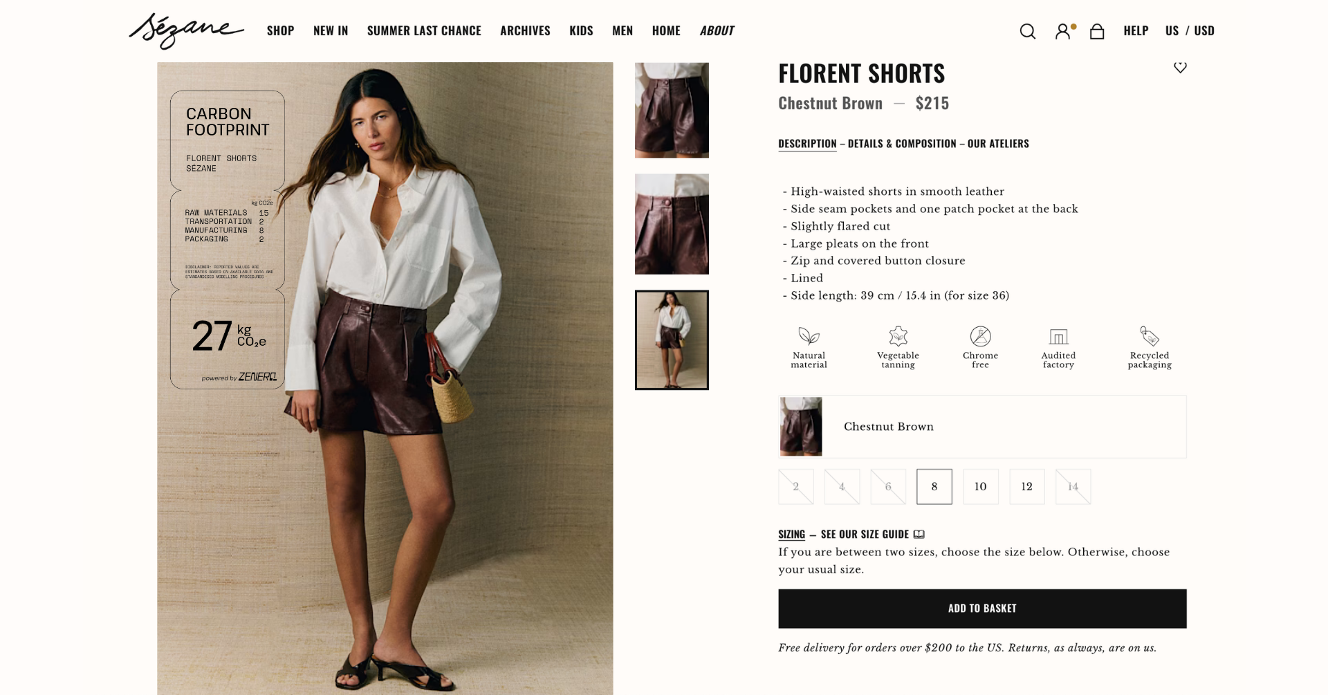 E-commerce listing with carbon label
